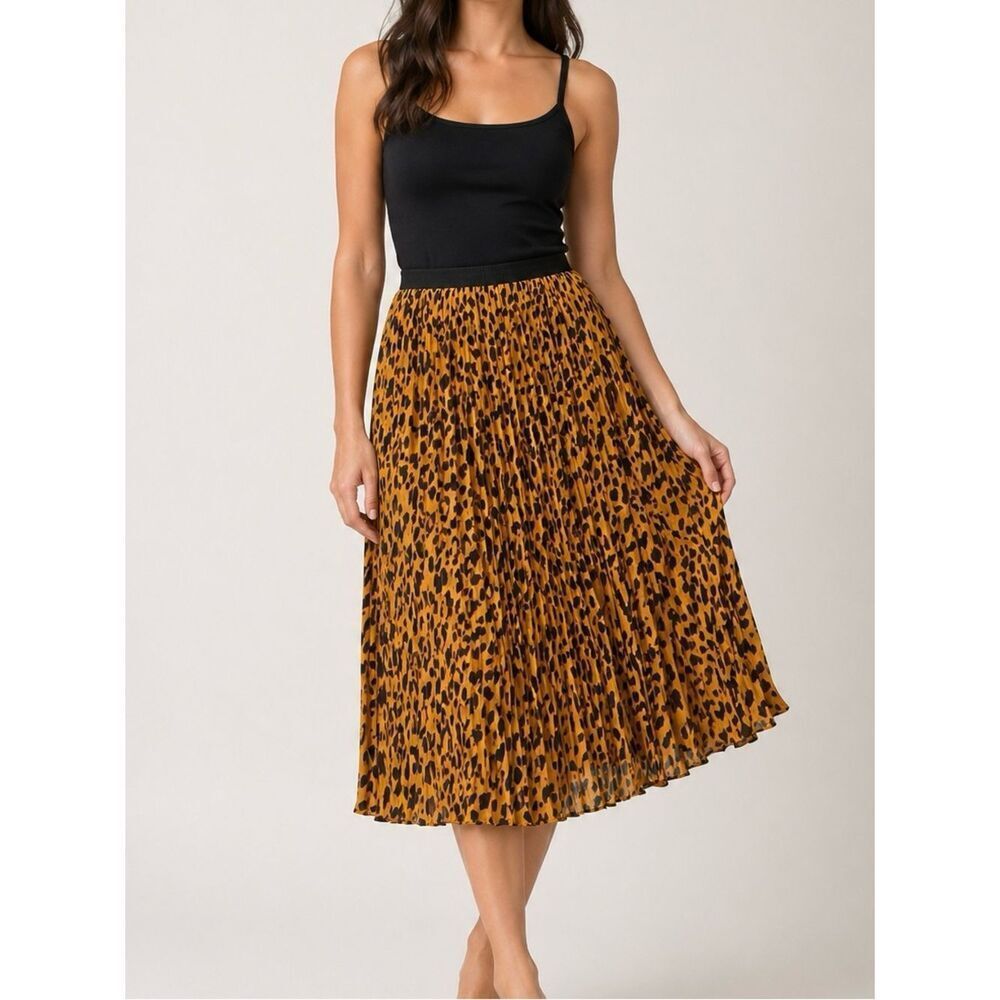 Tahari Leopard Pleated Midi Skirt NWT • Animal Print Yellow Black • Size XXL
